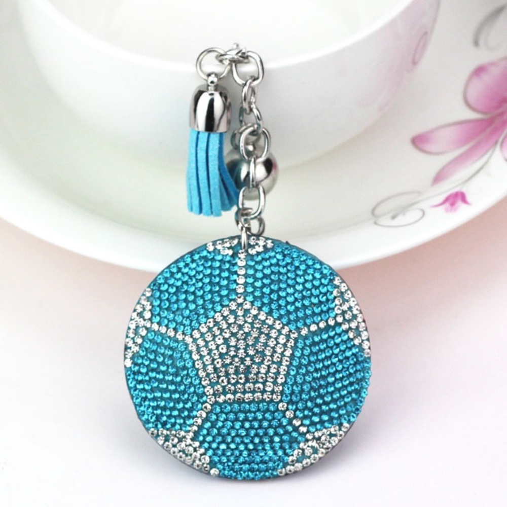 Turquoise & Silver Rhinestone Soccer Ball Keychain with Tassel